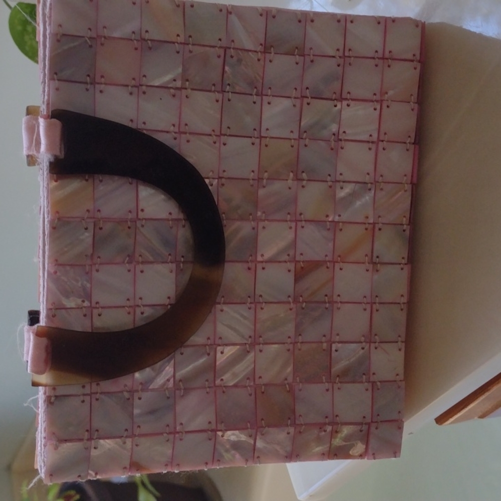 faux pink mother of pearl bag